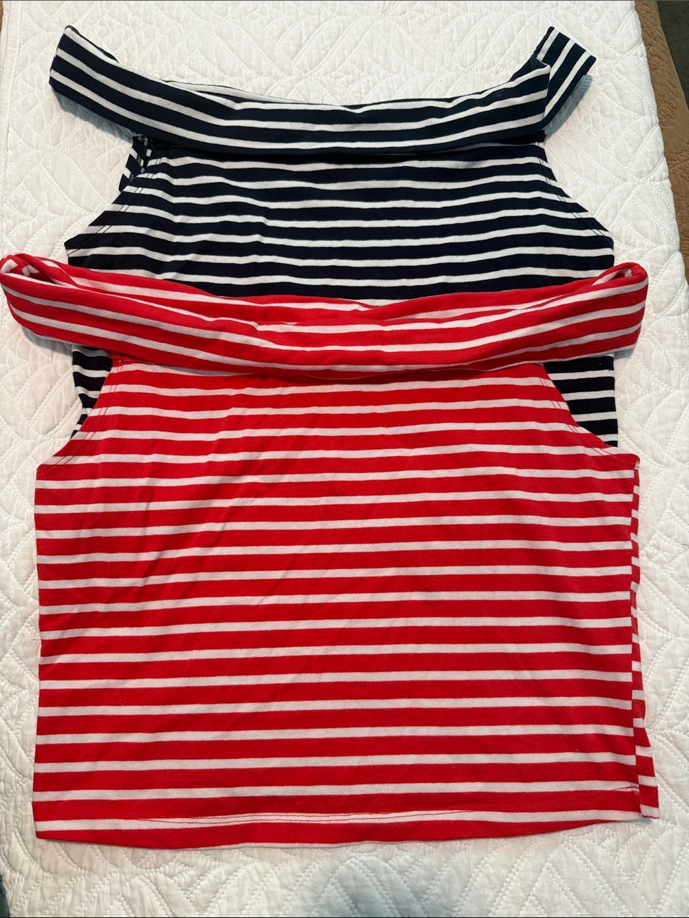 wild fable Red & Navy Striped Crop off the shoulder tops(2-Pack)